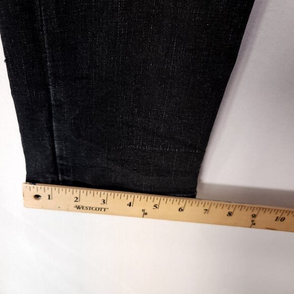 7 For All Mankind The Straight Jeans Women’s 10 Low Rise Black Denim Whiskered - Picture 11 of 13
